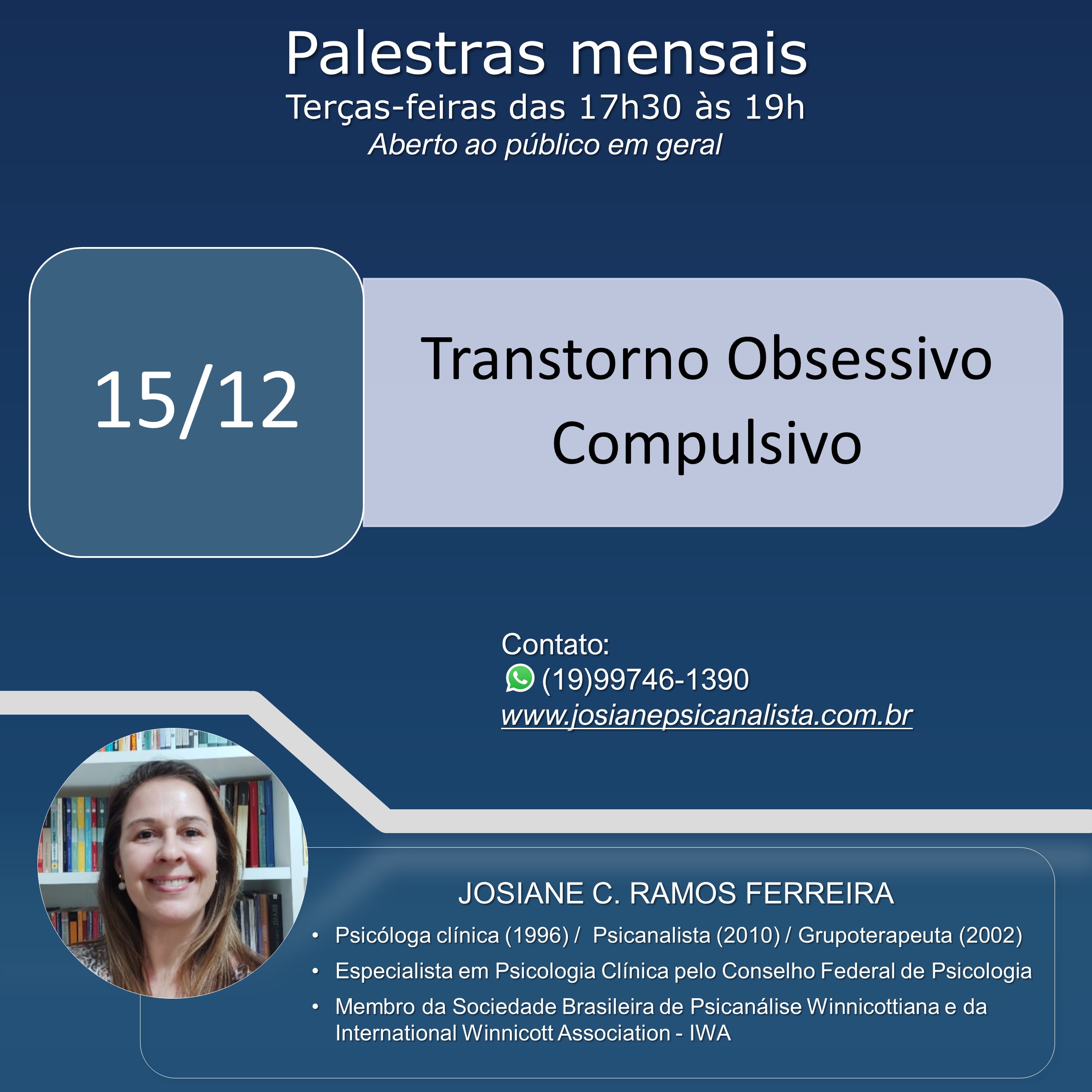 15/12 - Transtorno Obsessivo Compulsivo - via plataforma Zoom